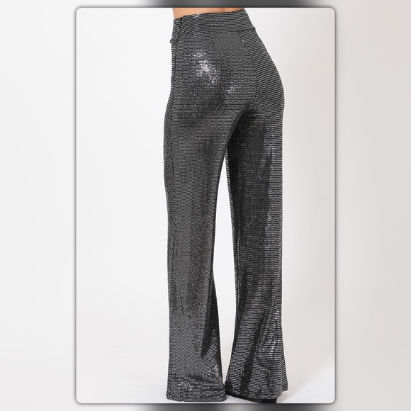 High Waisted Silver Metallic Shiny Pants - Picture 5 of 8